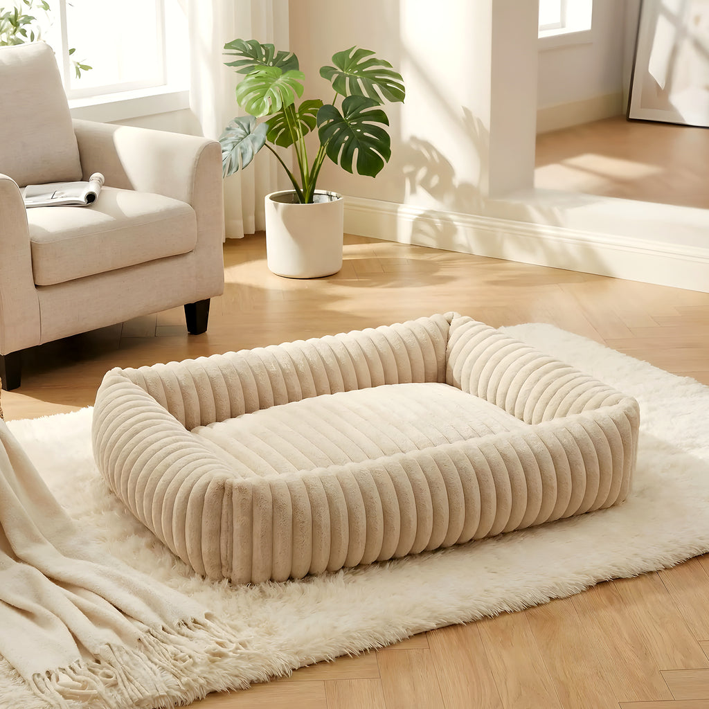Panier confort rectangulaire en velours côtelé pour chien