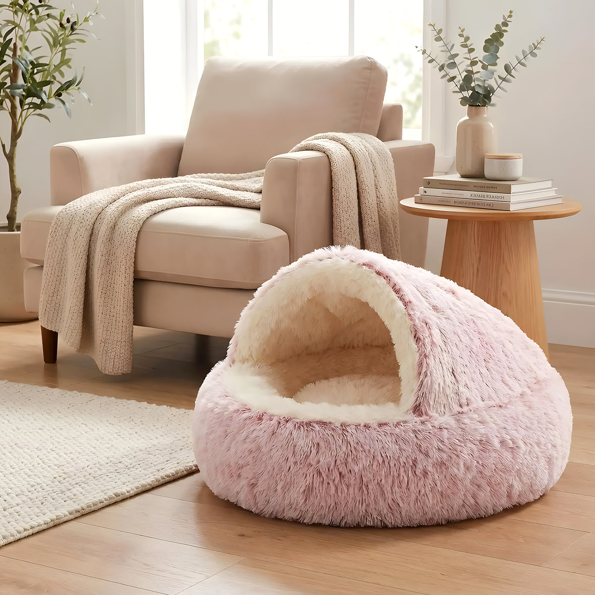 Panier couvert en peluche avec couverture pour petit chien